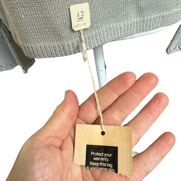 Vtg Azure Sweater Gray Lightweight Crochet Sleeves M 80s 90s Square Neck NWT - Picture 4 of 11